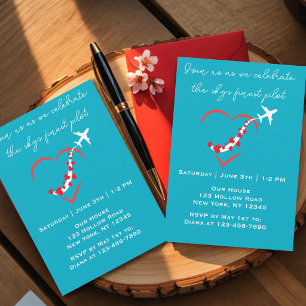 Sky's Finest Pilot,Heart Aeroplane,Birthday,Simple Invitation