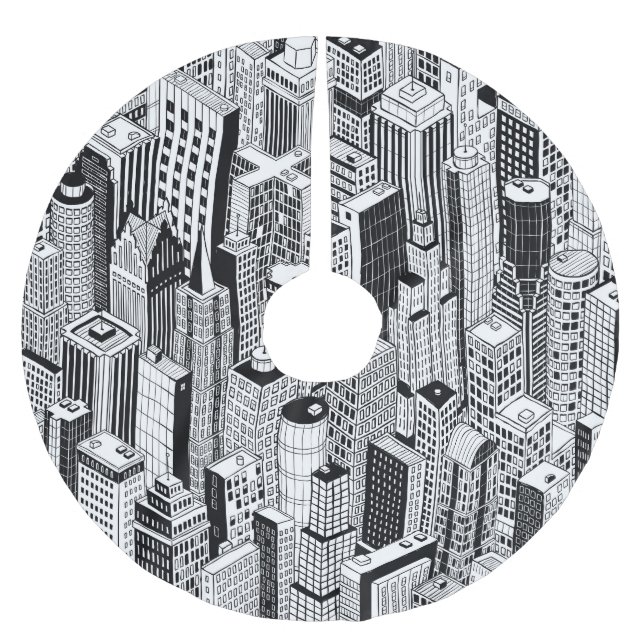 Skyscraper city illustration, isometric seamless p brushed polyester tree skirt (Front)