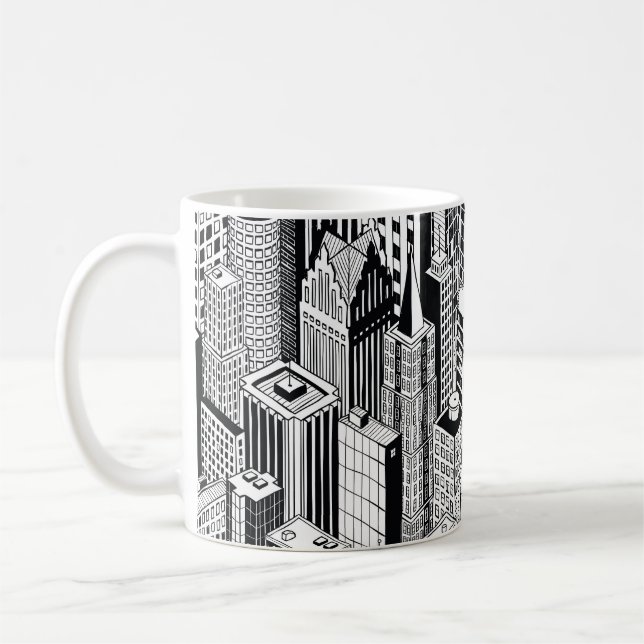 Skyscraper city illustration, isometric seamless p coffee mug (Left)