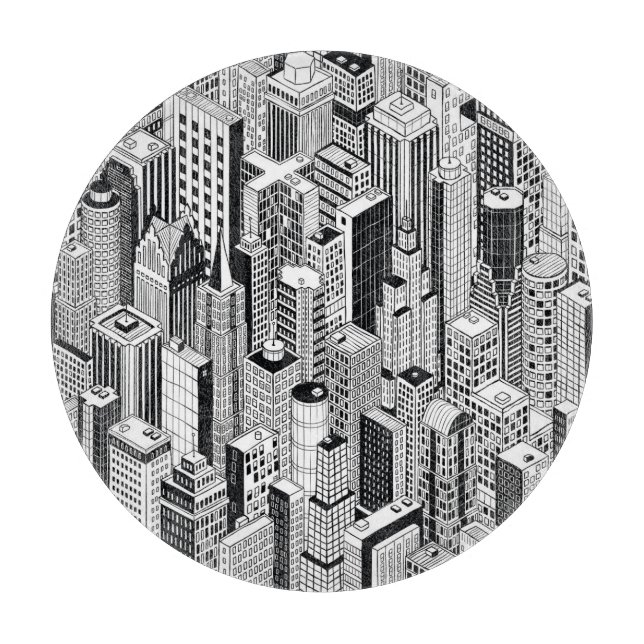 Skyscraper city illustration, isometric seamless p cutting board (Front)