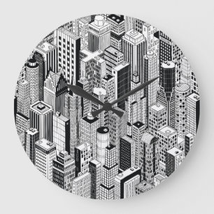 Skyscraper city illustration, isometric seamless p large clock