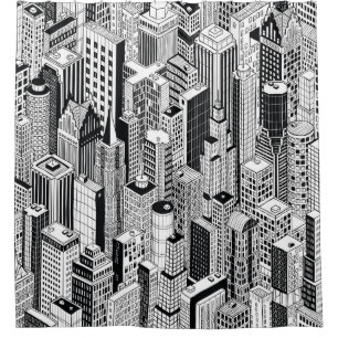 Skyscraper city illustration, isometric seamless p shower curtain