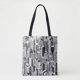 Skyscraper city illustration, isometric seamless p tote bag