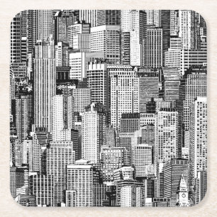 Skyscraper City Isometric Seamless Texture Square Paper Coaster
