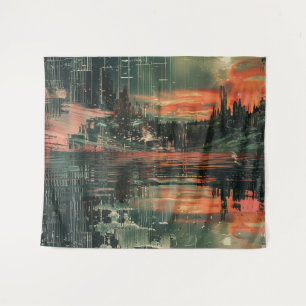Skyscrapers At Night Abstract Backdrop Tapestry