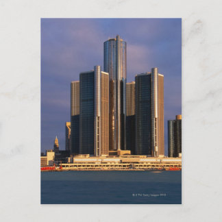 Skyscrapers by the water in Detroit 3 Postcard