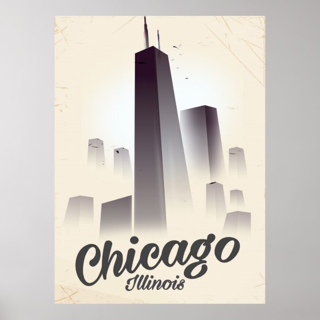 Skyscrapers of Chicago vintage travel poster (Front)
