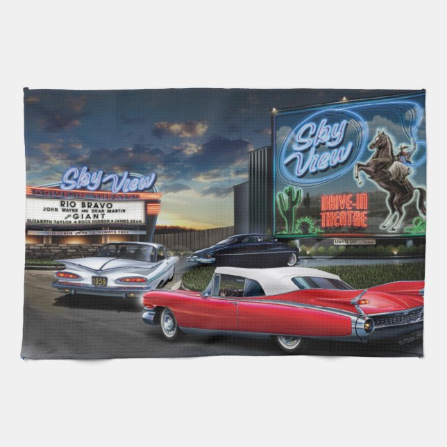 Skyview Drive In 2 Tea Towel (Horizontal)