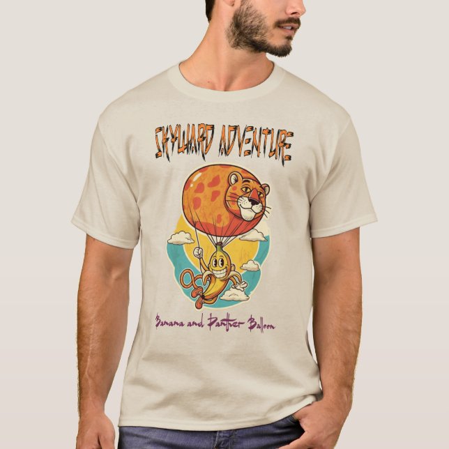 Skyward Adventure: Banana and Panther Balloon T-Shirt (Front)