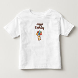 Skyward Birthday Wishes – Kawaii Cat with Balloons Toddler T-Shirt