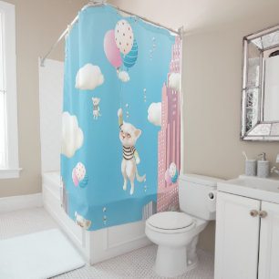 Skyward Bound Kittens Shower Curtain