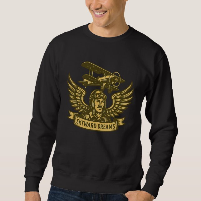 Skyward Dreams – Vintage Biplane Emblem Sweatshirt (Front)
