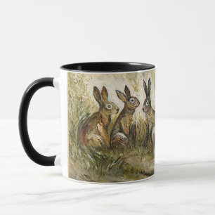 Skyward Fluff Meadow Hare Whimsical Rabbit Family Mug