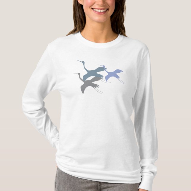Skyward Symphony: Bluish & Grey Whooping Crane T-Shirt (Front)