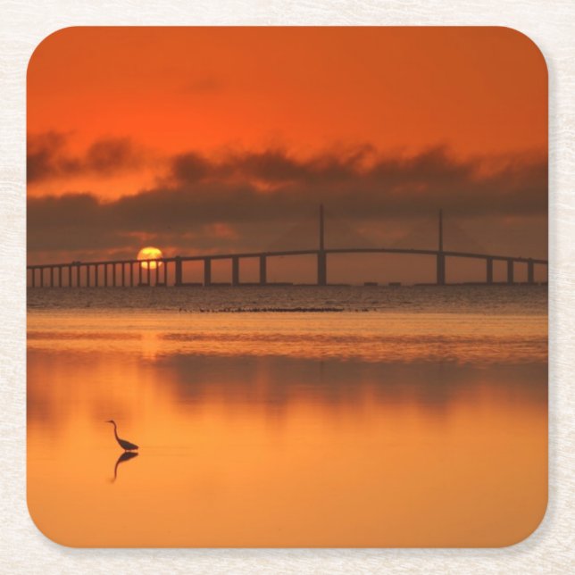 Skyway Bridge Square Paper Coaster (Front)