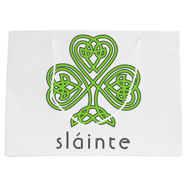 Slainte Celtic Shamrock Green St. Patrick's Day Large Gift Bag (Front)