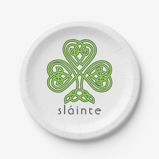 Slainte Celtic Shamrock Green St. Patrick's Day Paper Plate (Front)