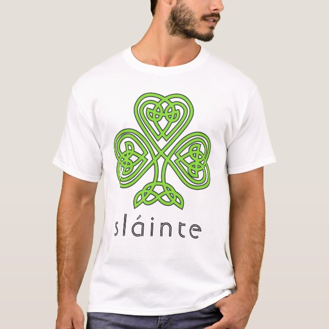 Slainte Celtic Shamrock Green St. Patrick's Day T-Shirt (Front)