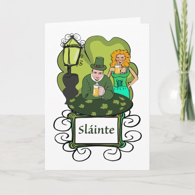 Slainte Cheers for St. Patrick's Day in Pub Card (Front)