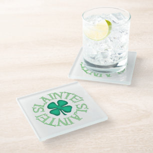 Slainte clear glass coaster