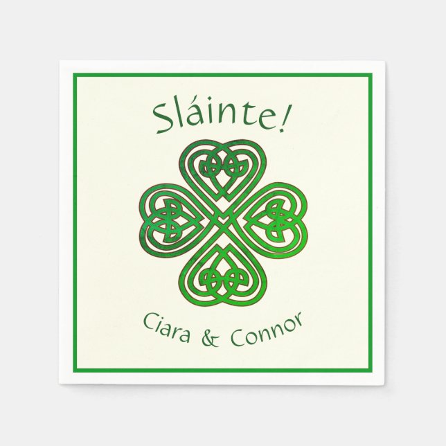 Sláinte Green Celtic Irish Shamrock Name Napkin (Front)