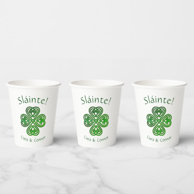Sláinte Green Celtic Irish Shamrock Name Paper Cups (Multi)