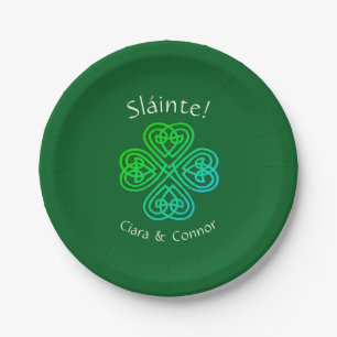 Sláinte Green Celtic Irish Shamrock Name Paper Plate