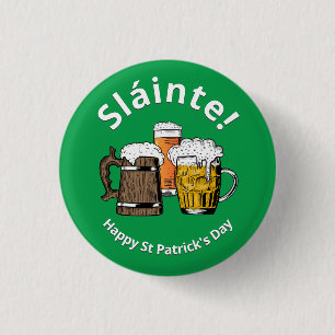 Sláinte! HAPPY ST PATRICK'S DAY Cartoon Beers 3 Cm Round Badge