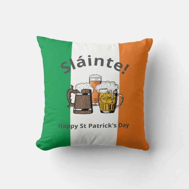 Sláinte! HAPPY ST PATRICKS DAY Cartoon Beers Cushion (Front)