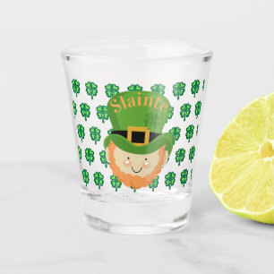Slainte Irish leprechaun and shamrocks Shot Glass
