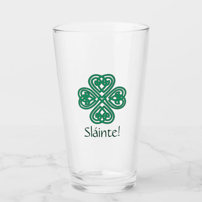 Sláinte Irish Shamrock Green Celtic Lucky Clover Glass (Front)