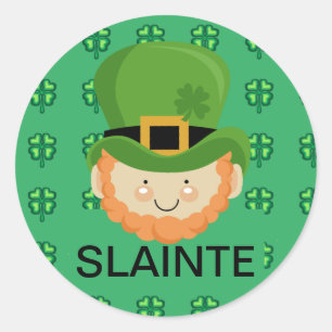 Slainte Leprechaun and shamrocks Classic Round Sticker