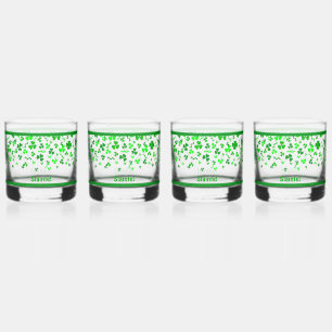 Sláinte Lucky Irish Shamrocks Design Personalised Whiskey Glass