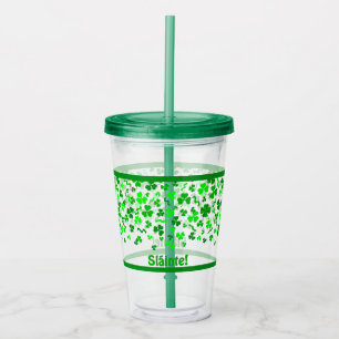 Sláinte Lucky Irish Shamrocks Design Personalized Acrylic Tumbler