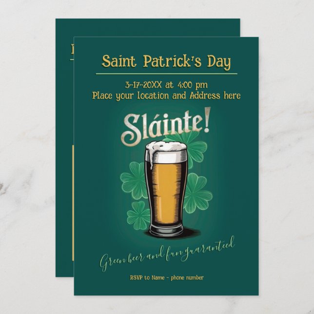 Slàinte! Saint Patrick's Day Pint of Beer on Green (Front/Back)