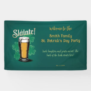 Slàinte! Saint Patrick's Day Pint of Beer on Green Banner