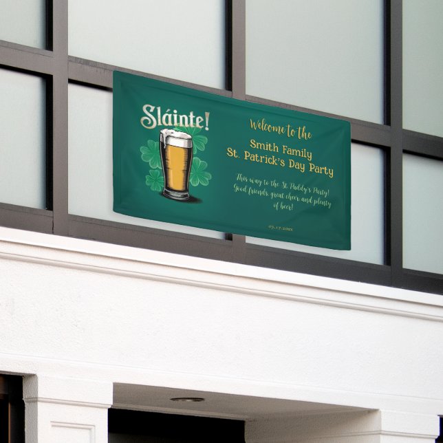 Slàinte! Saint Patrick's Day Pint of Beer on Green Banner (Outside Building)