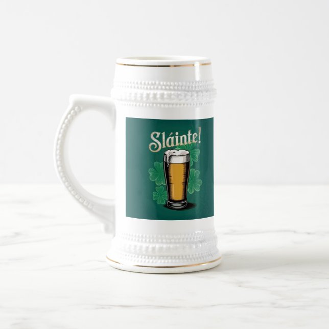Slàinte! Saint Patrick's Day Pint of Beer on Green Beer Stein (Left)