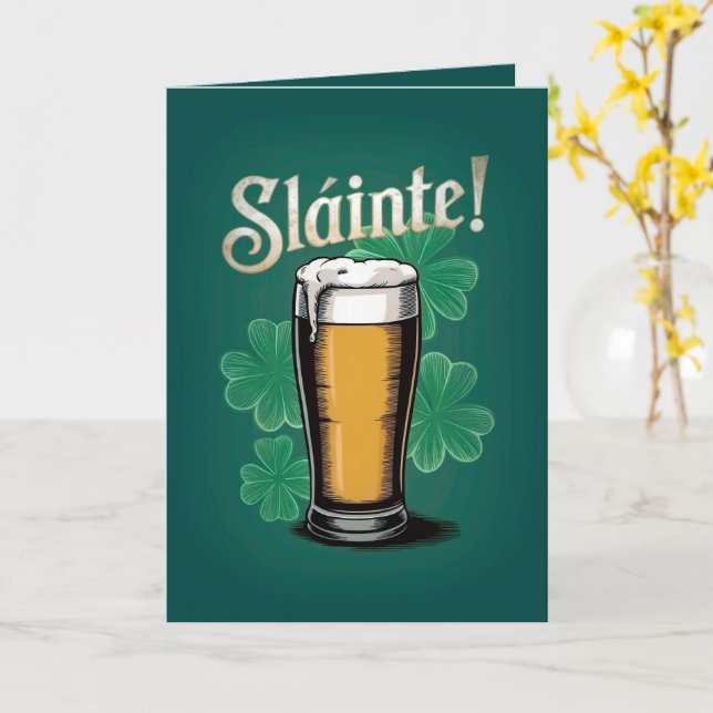 Slàinte! Saint Patrick's Day Pint of Beer on Green Card (Yellow Flower)