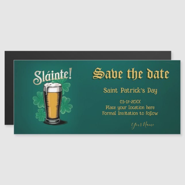 Slàinte! Saint Patrick's Day Pint of Beer on Green Magnetic Invitation (Front/Back)