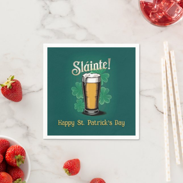 Slàinte! Saint Patrick's Day Pint of Beer on Green Napkin (Insitu)
