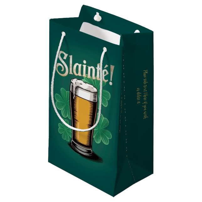 Slàinte! Saint Patrick's Day Pint of Beer on Green Small Gift Bag (Front Angled)