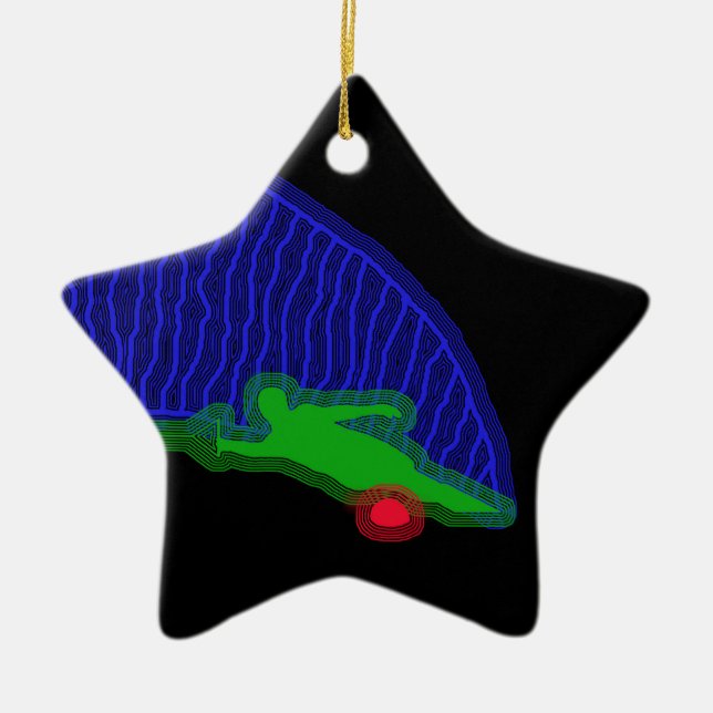 Slalom Water Skier Neon Spray Ceramic Tree Decoration (Front)