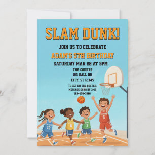 Slam Dunk Basketball Birthday Invitation
