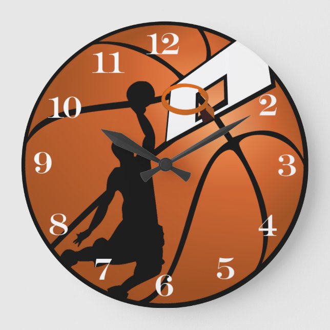 Slam Dunk Basketball Player w/Hoop on Ball Large Clock (Front)