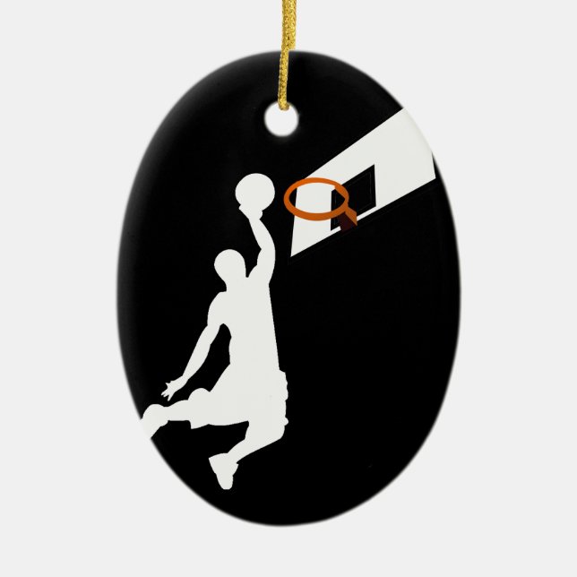 Slam Dunk Basketball Player - White Silhouette Ceramic Tree Decoration (Front)
