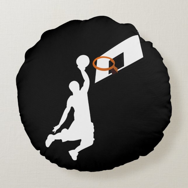 Slam Dunk Basketball Player - White Silhouette Round Cushion (Back)