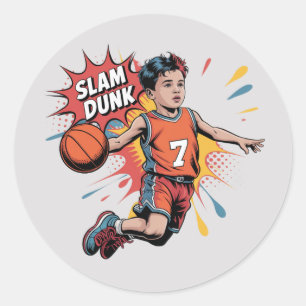 Slam Dunk Boy Birthday Bash Classic Round Sticker