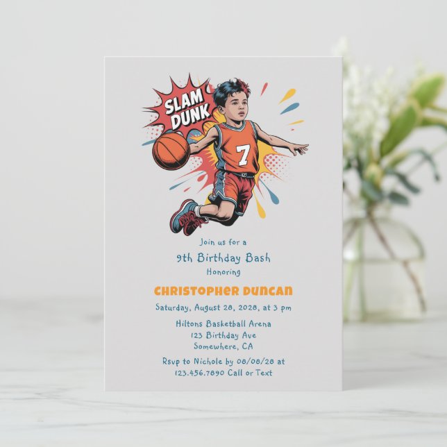 Slam Dunk Boy Birthday Bash Invitation (Standing Front)