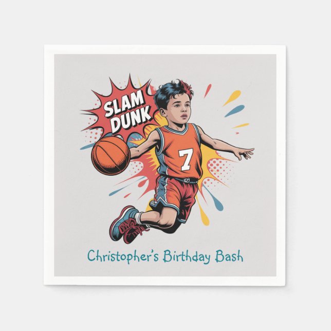 Slam Dunk Boy Birthday Bash Napkin (Front)